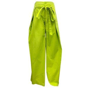 The Attico Bright Green Hiro Layered Cotton Wide Leg Pants
